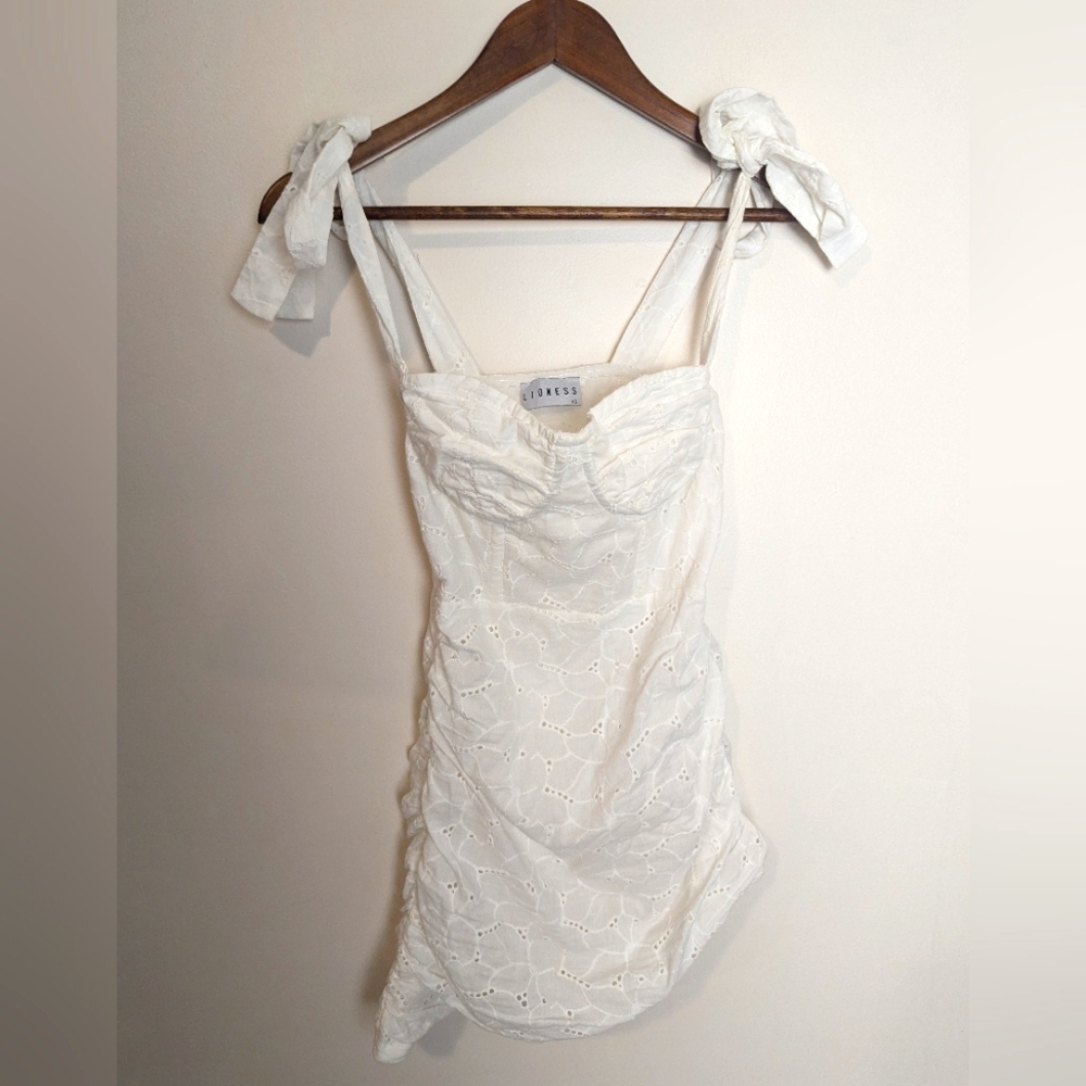 Lioness White Embroidery Senorita Ties Straps Mini Bodycon Dress - Picture 8 of 8